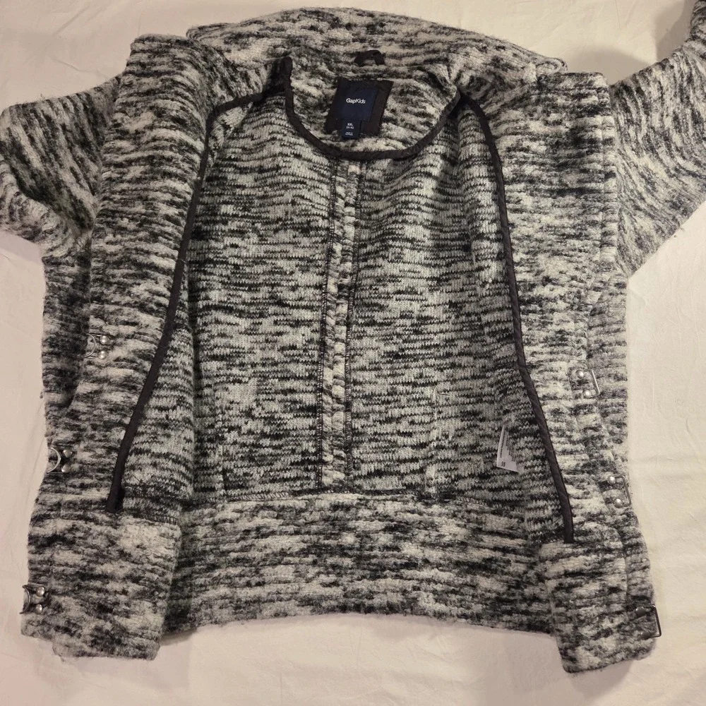 Gap‎ Kids Wool Blend Sweater Jacket, Girl's Size XXL 14/16, Gray & Black